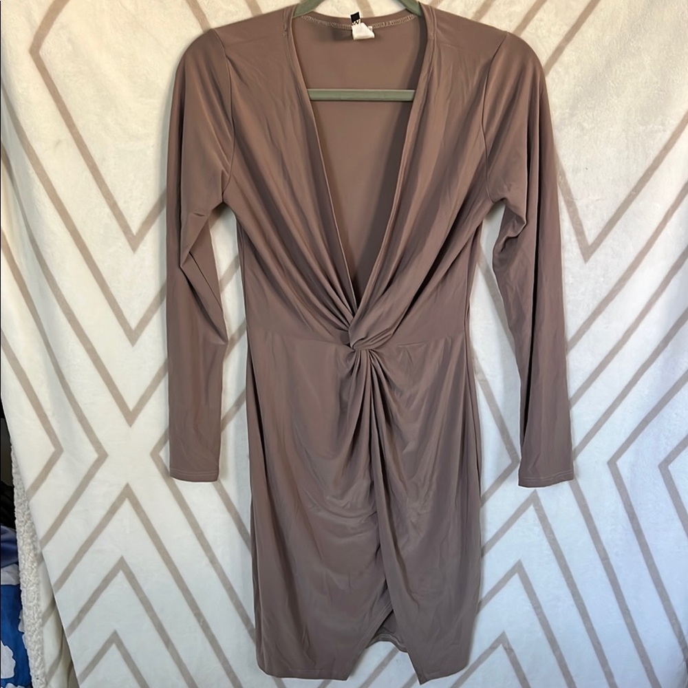 Taupe Bodycon Long Sleeve Dress